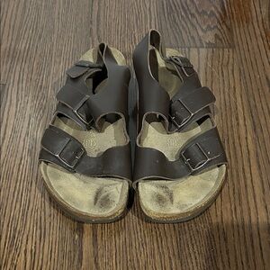 Birkenstock Men's Brown Leather Milan ankle strap strappy sandals sz 11